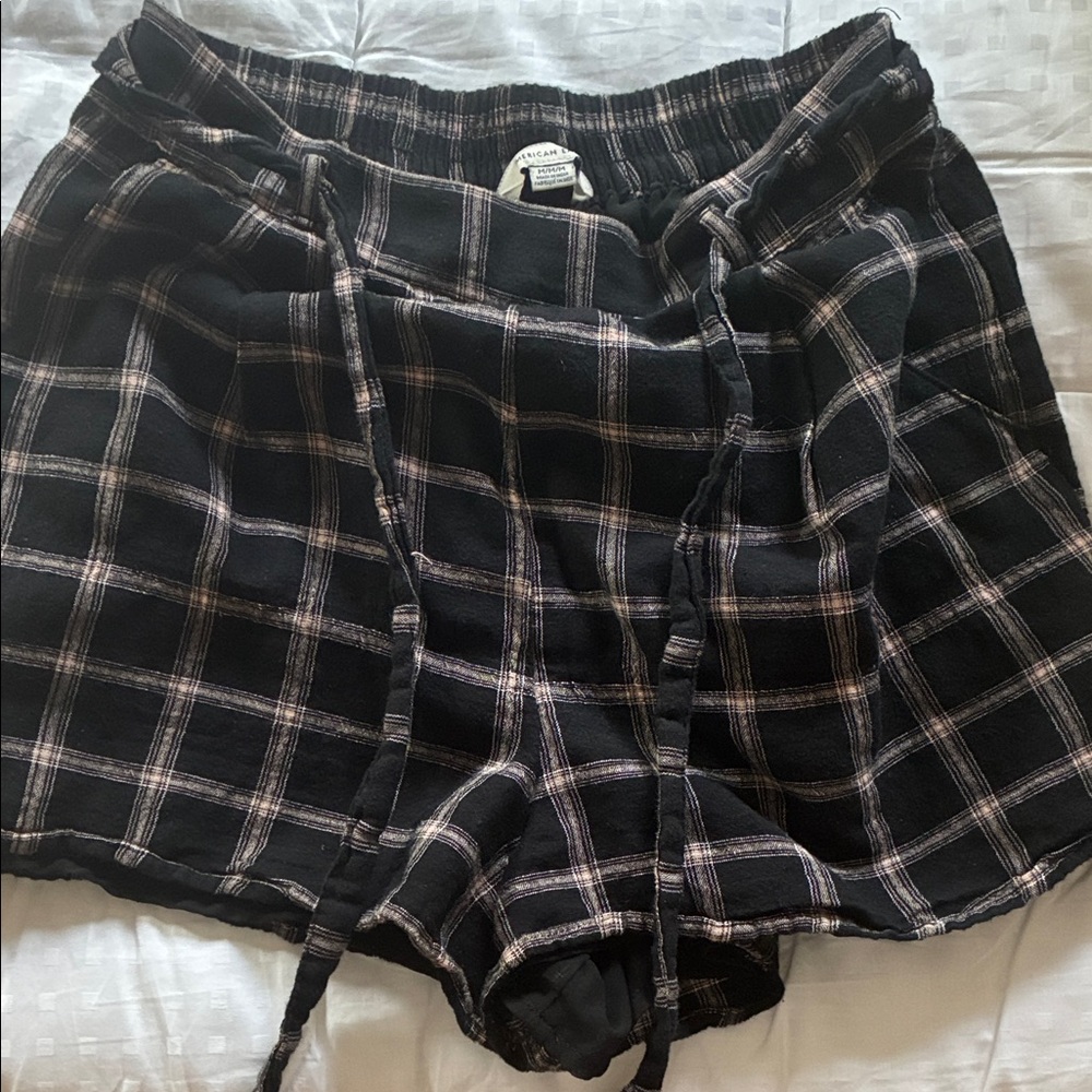 American Eagle Outfitters Black and White Plaid High Waist Shorts